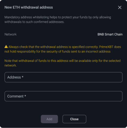 New withdrawal address